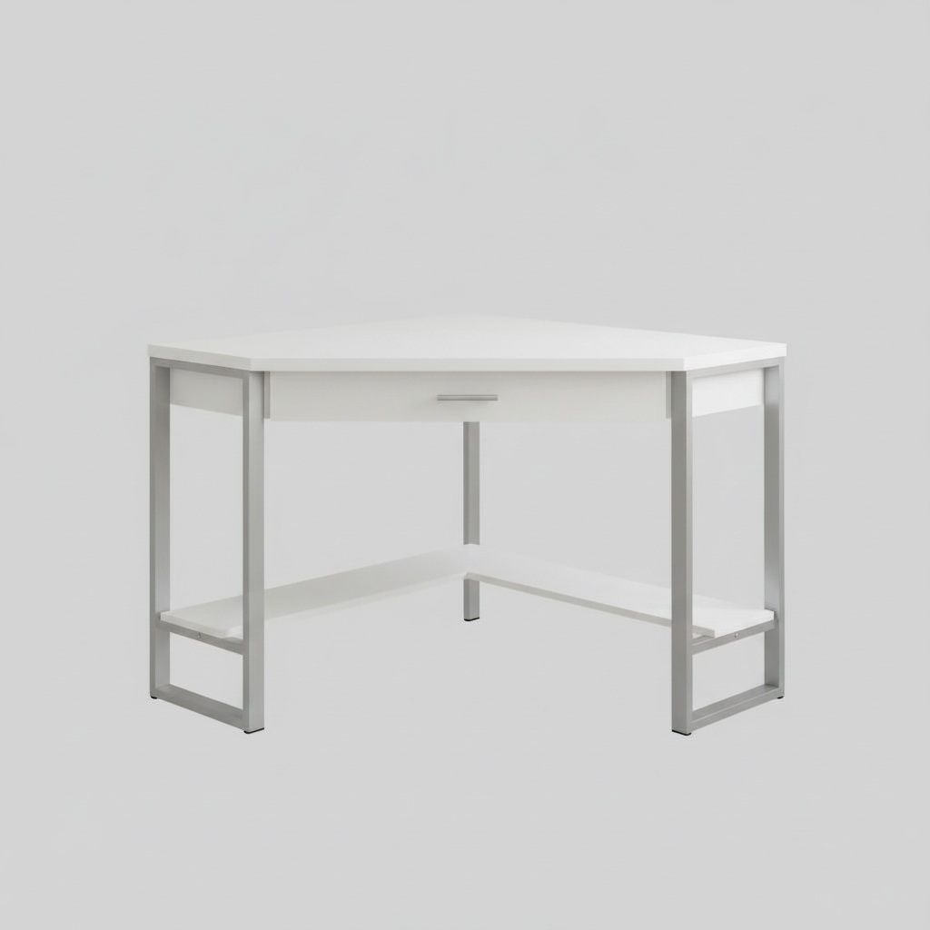 White and silver corner computer desk studio photo