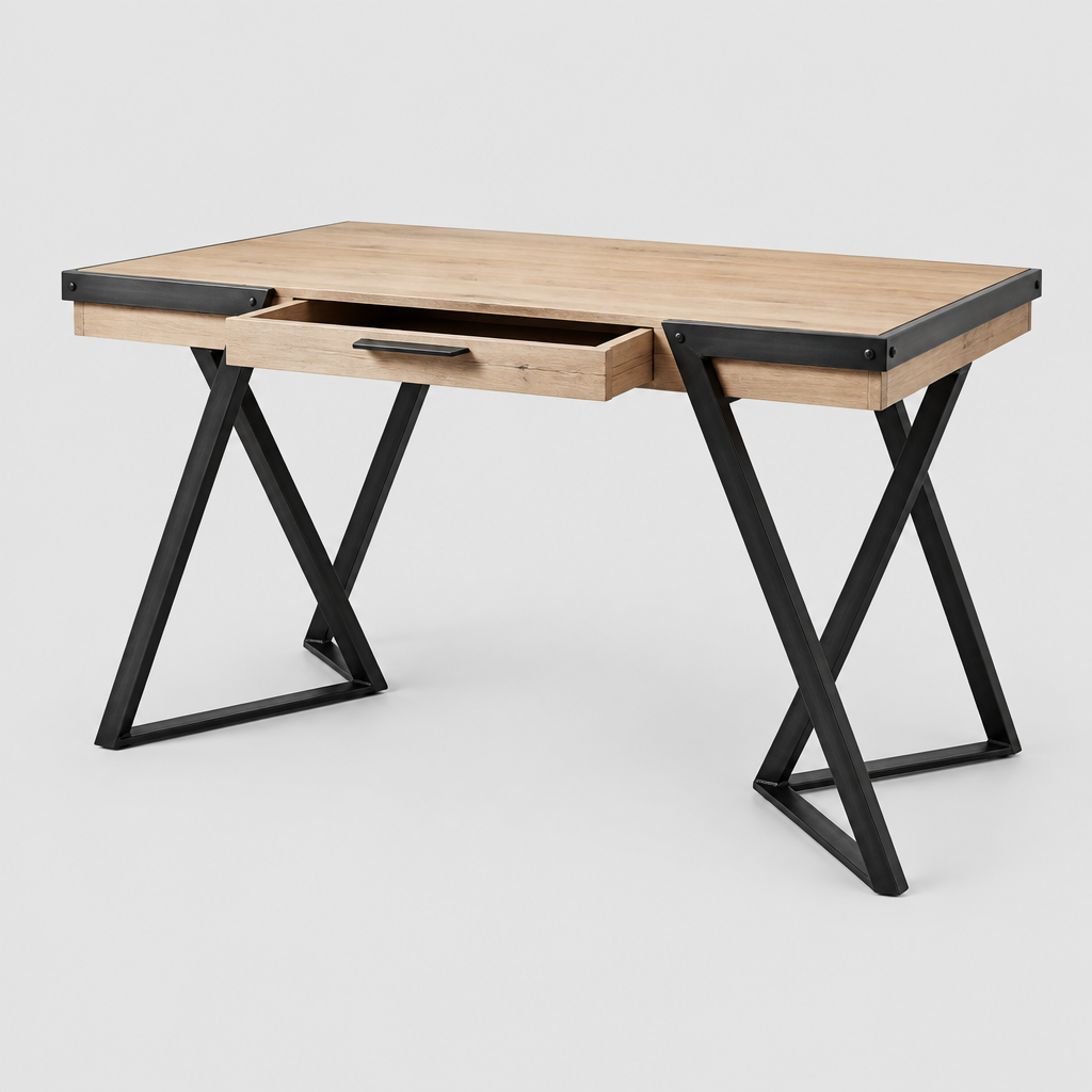 Brown and black writing desk with drawer studio photo