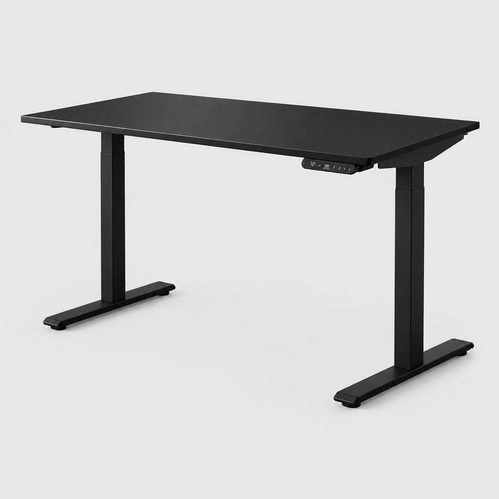 Black adjustable standing desk studio photo