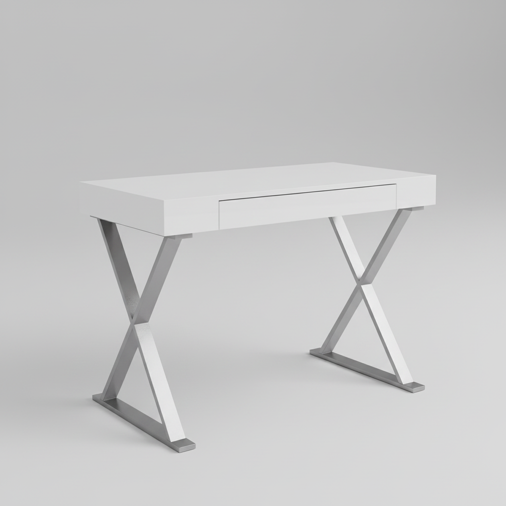 White and silver writing desk studio photo