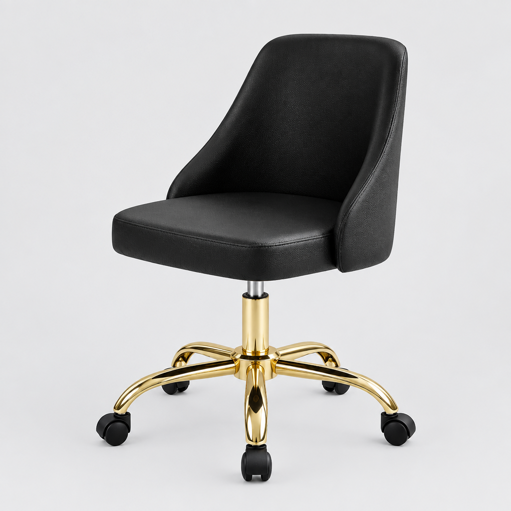 Black and gold faux leather office chair studio photo