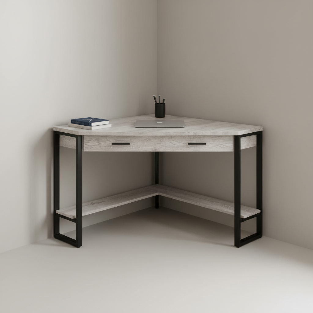 Gray and black corner computer desk studio photo