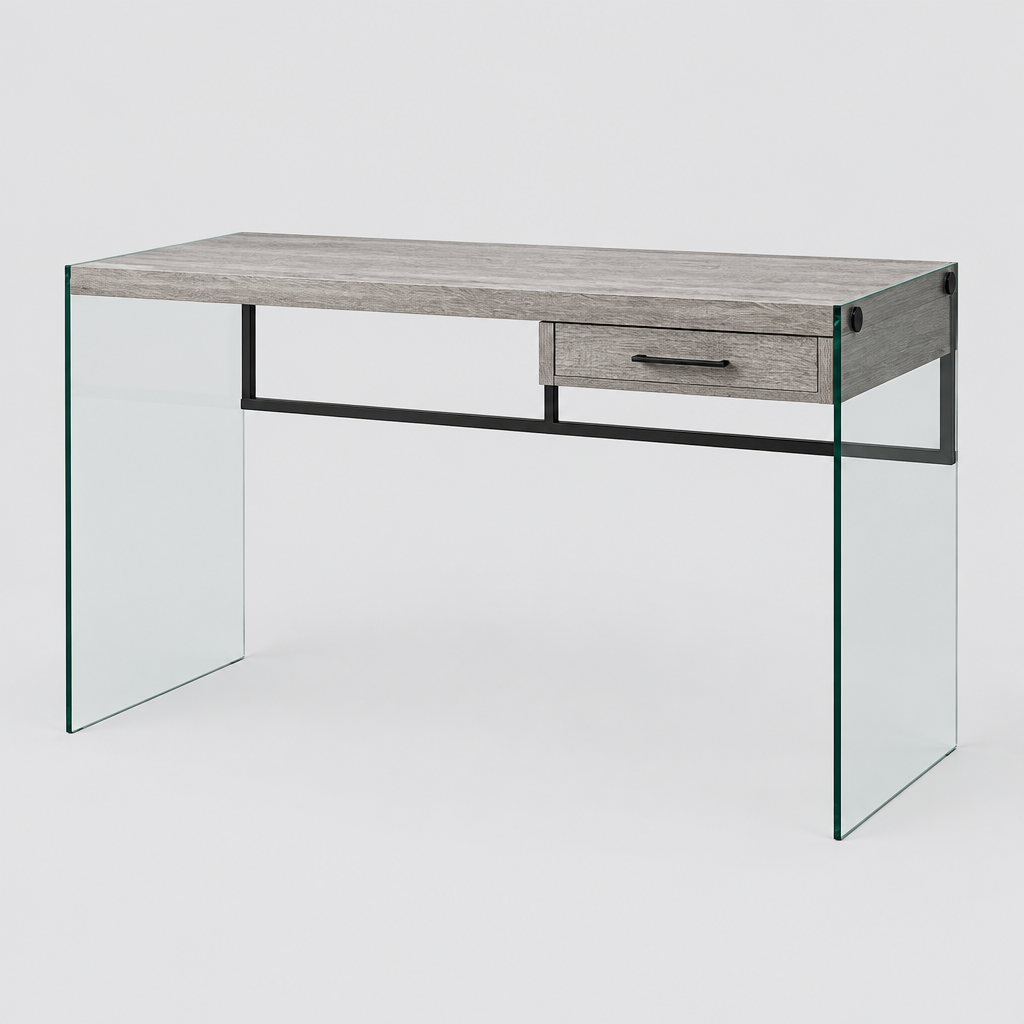 Gray and clear glass computer desk studio photo