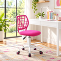 Hot pink lattice-back office chair with white base in a sunny home office