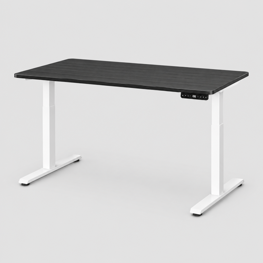 Black and white adjustable standing desk studio photo