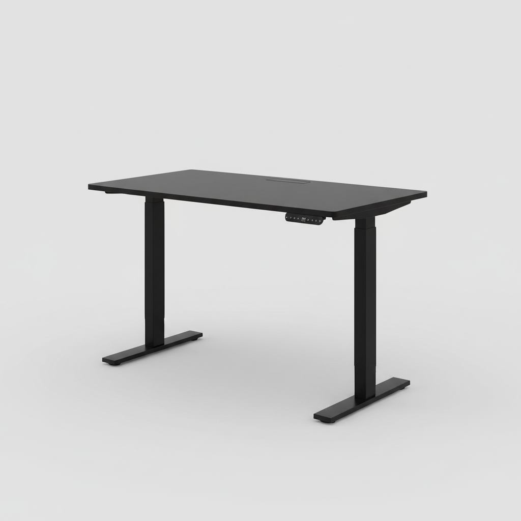 Black adjustable standing desk studio photo