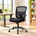 Black mesh-back executive office chair in a sunny home office