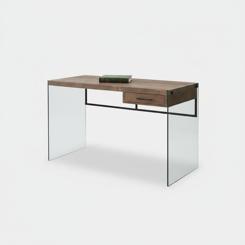 Brown and clear glass computer desk studio photo