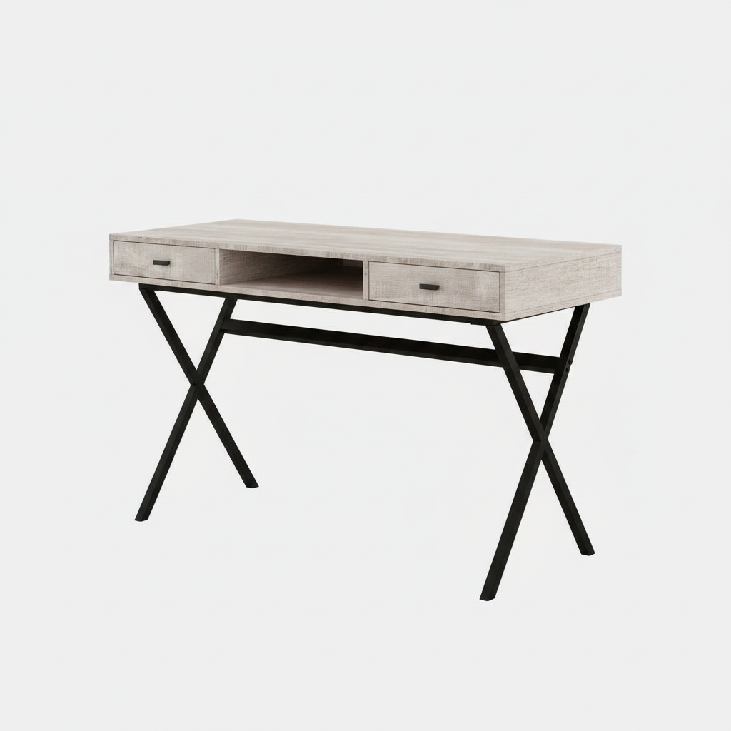 Taupe and black computer desk with 2 drawers studio photo