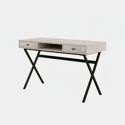 Taupe and black computer desk with 2 drawers studio photo