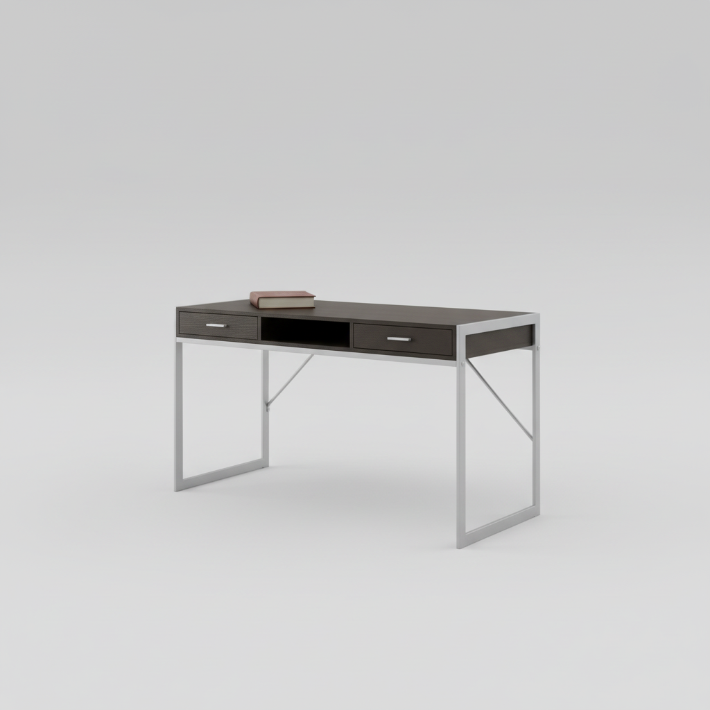 Dark brown and silver computer desk studio photo