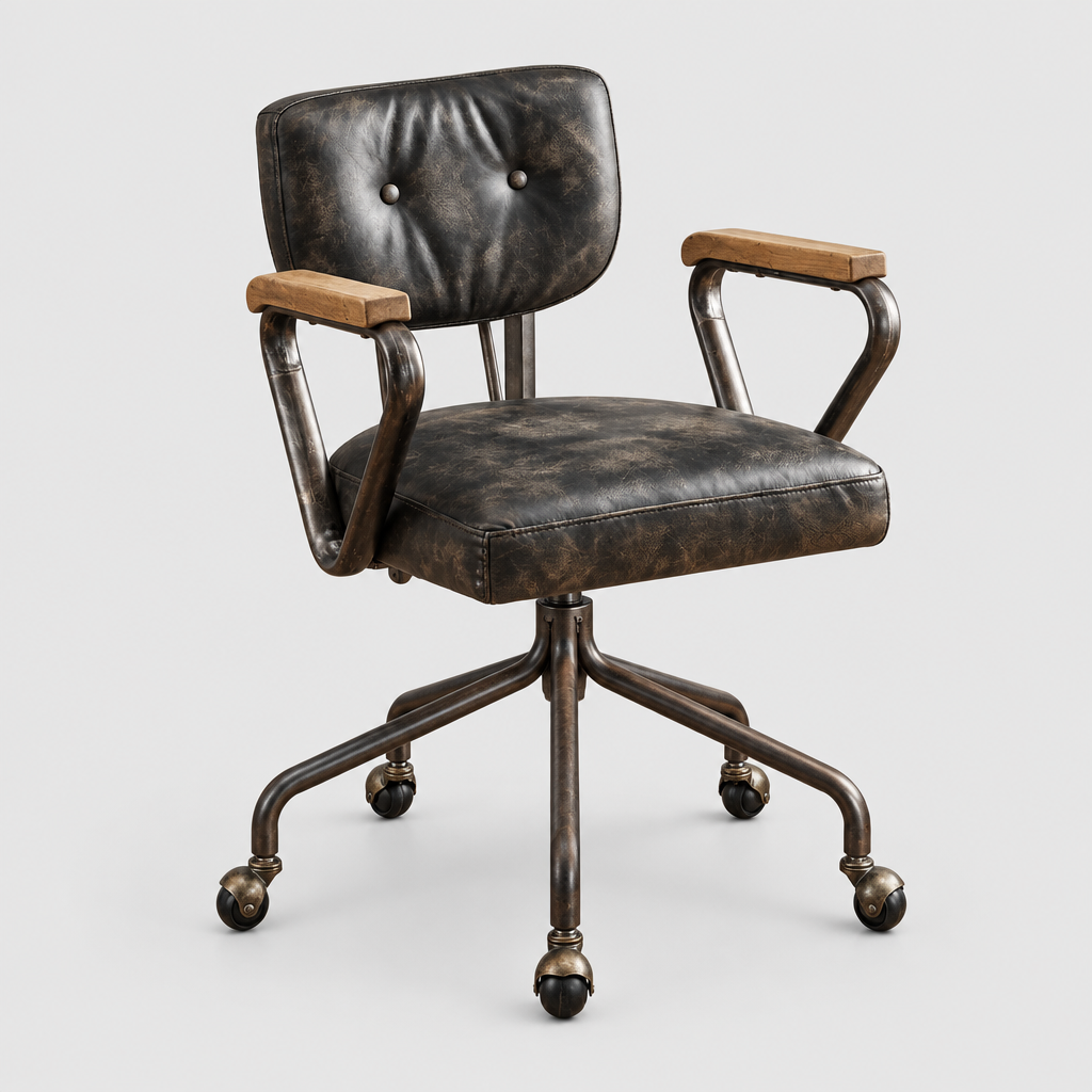Black and dark brown top grain leather executive office chair studio photo
