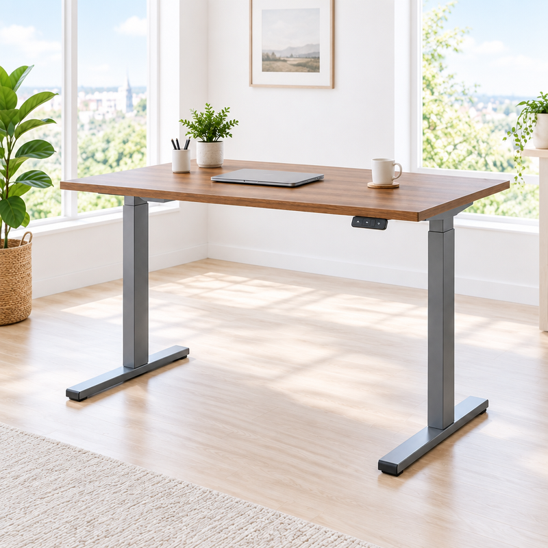 Square Brown and Gray Adjustable Desk Hero