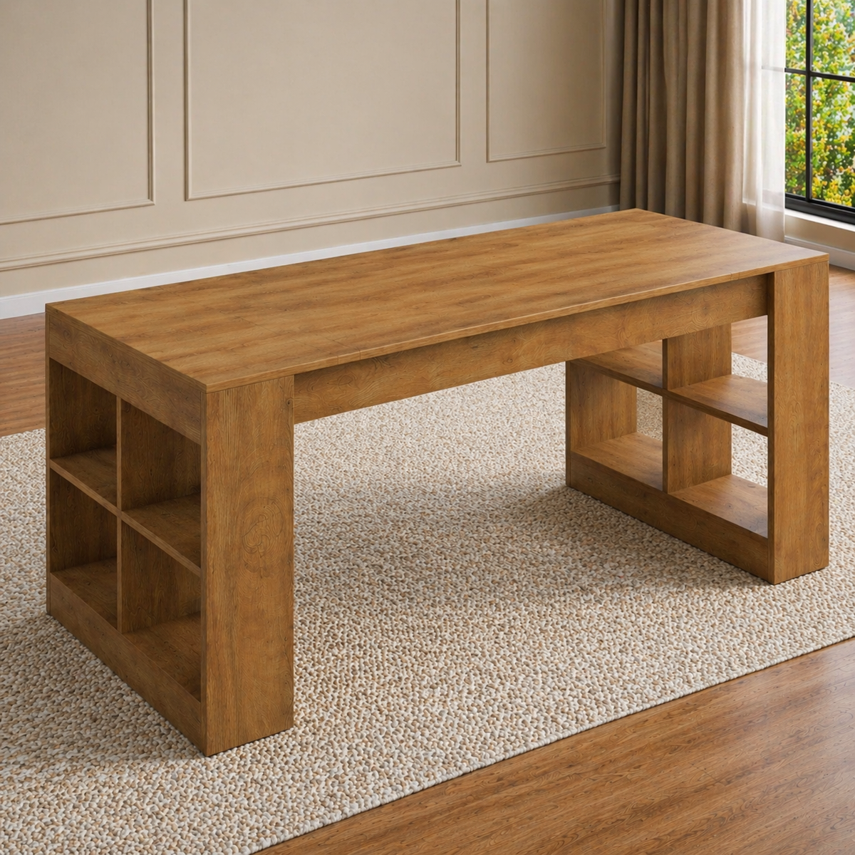 71" Executive Desk with Storage Shelves & Ergonomic High-Back Office Chair Set, Rustic Brown-3